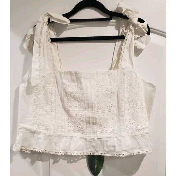 FARM Rio Tops - Farm Rio Lace Crochet Top With Adjustable Tie Straps‎ With Side Zipper XL NWT